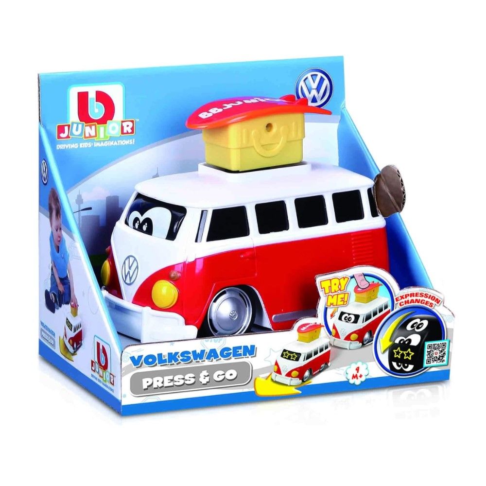 BB Junior VW Samba Bus vermelha - Pressiona e Anda