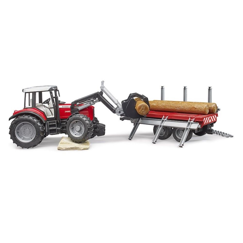 Trator Massey Ferguson 7480 com reboque para transporte de troncos