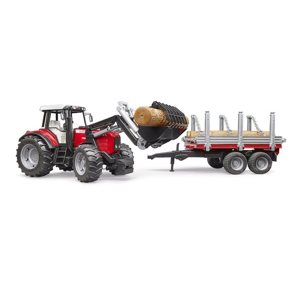 Trator Massey Ferguson 7480 com reboque para transporte de troncos