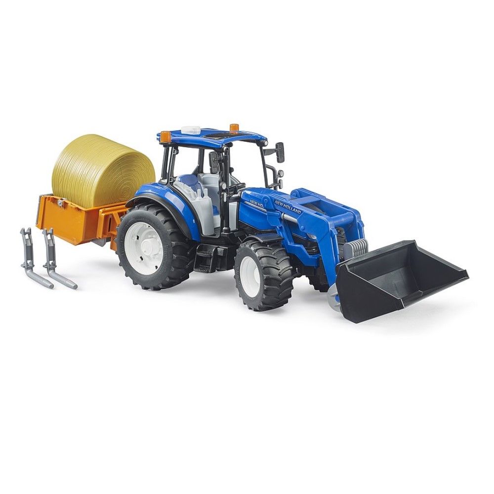 Trator New Holland T5.120 com balde e fardo de feno