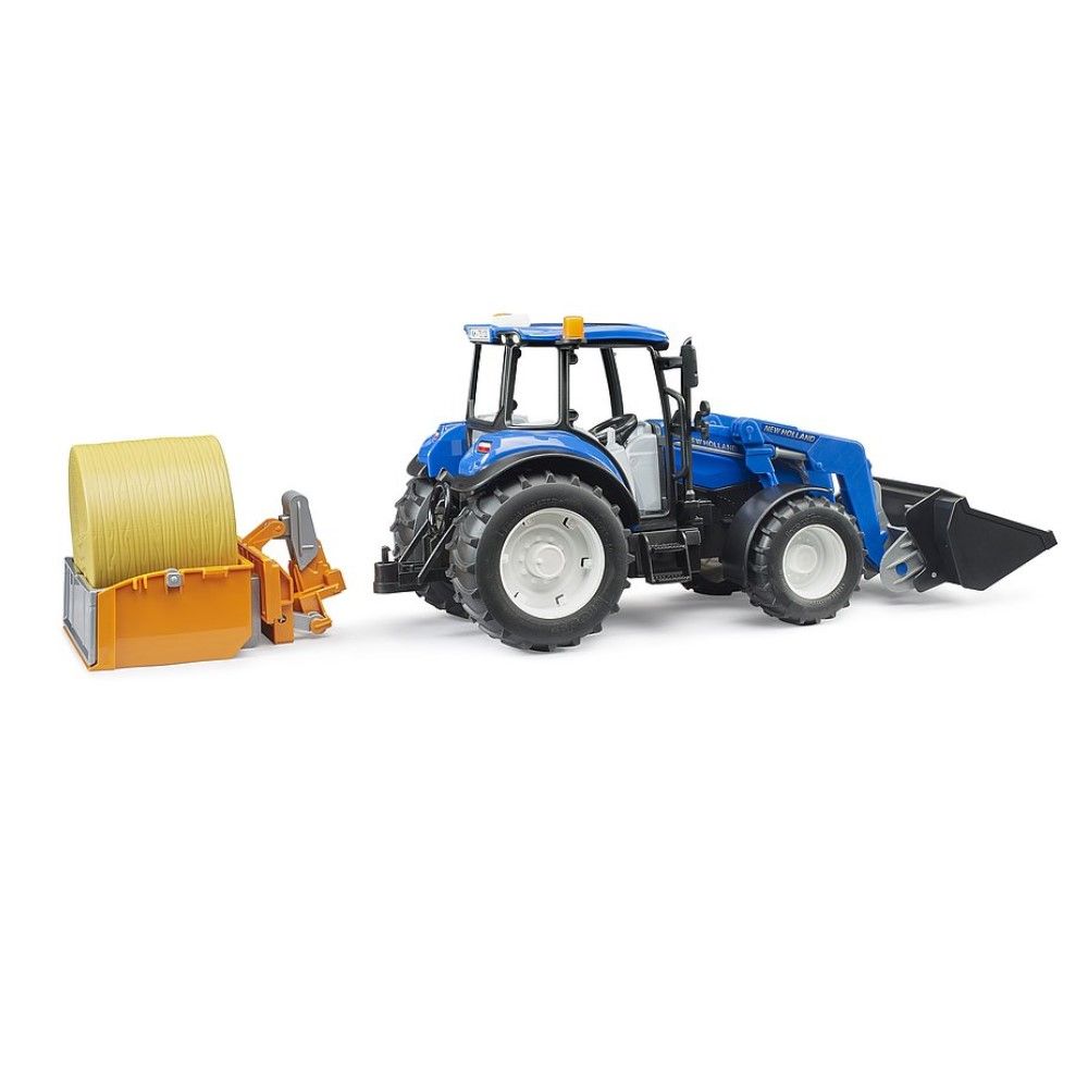 Trator New Holland T5.120 com balde e fardo de feno