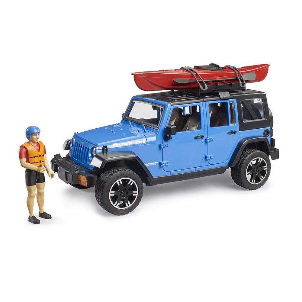 Jeep Wrangler Rubicon com caiaque e figura