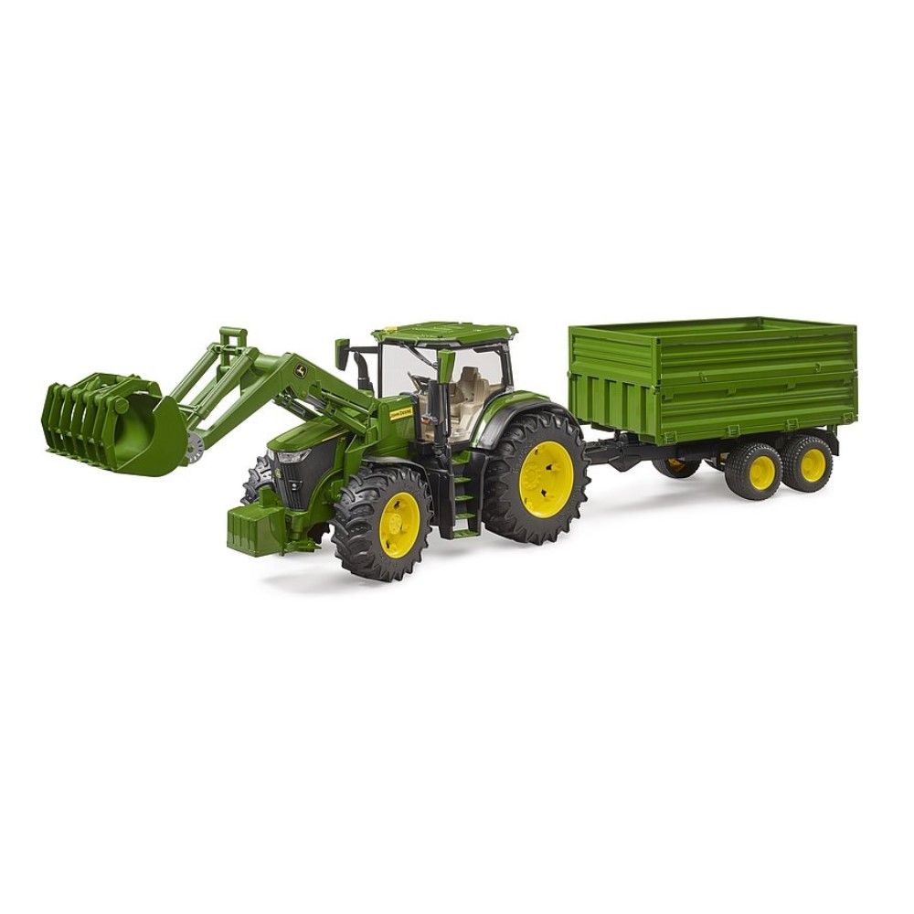 Trator John Deere 7R 350 com pá carregadora e reboque