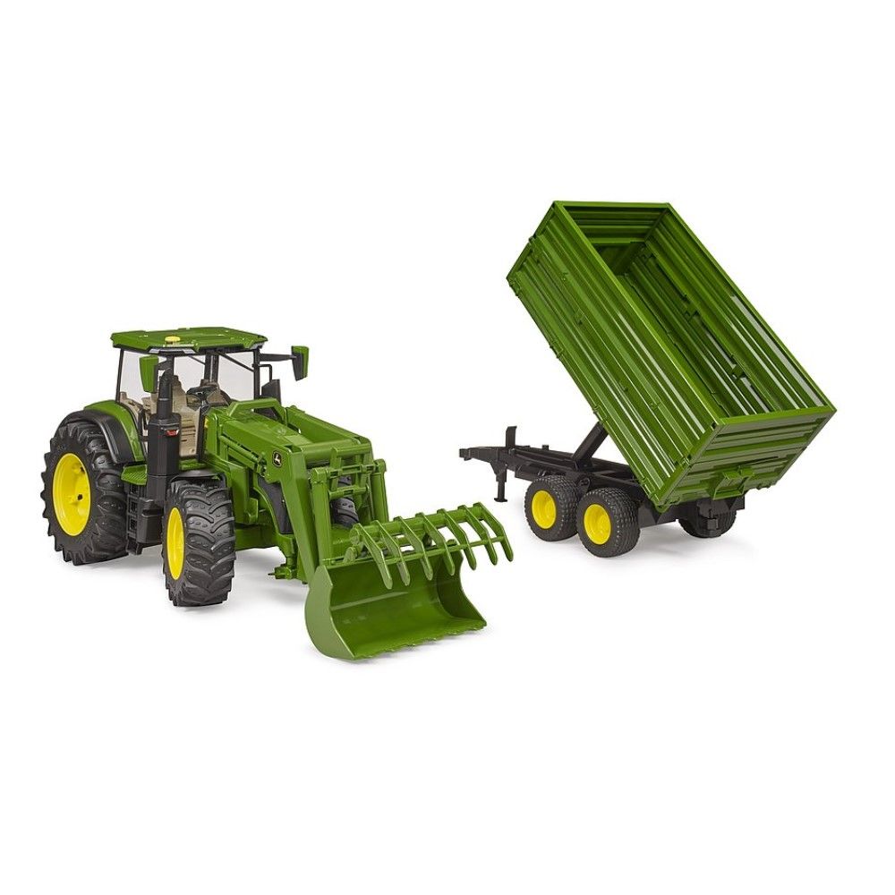 Trator John Deere 7R 350 com pá carregadora e reboque