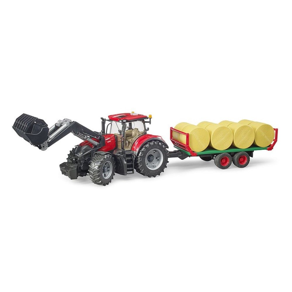 Trator Case IH Optum 300 CVX com pá carregadora e reboque de fardos de feno