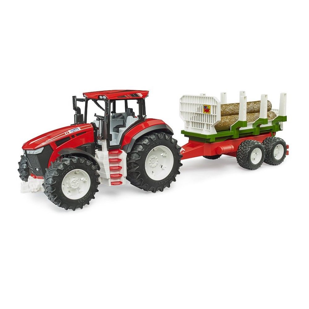 Trator ROADMAX com balde e reboque com troncos