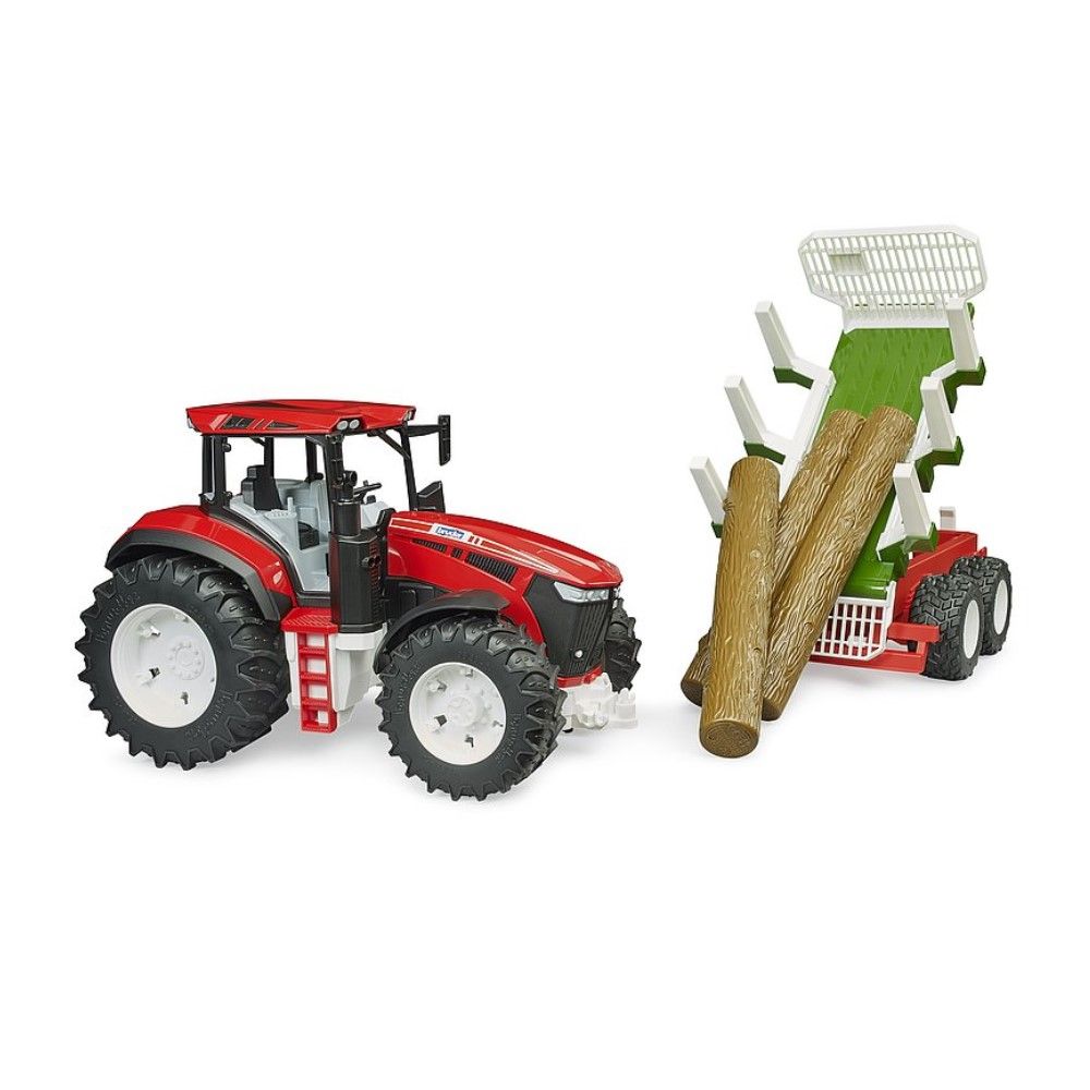 Trator ROADMAX com balde e reboque com troncos