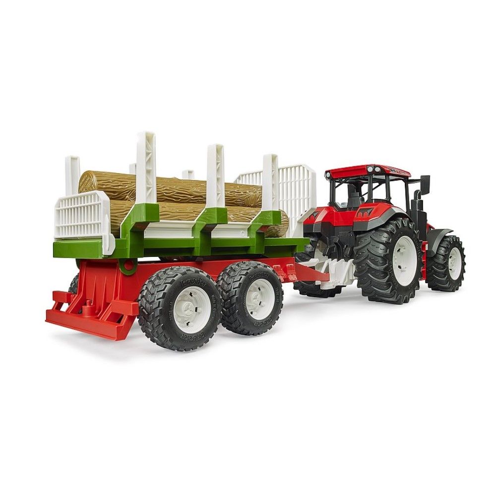 Trator ROADMAX com balde e reboque com troncos