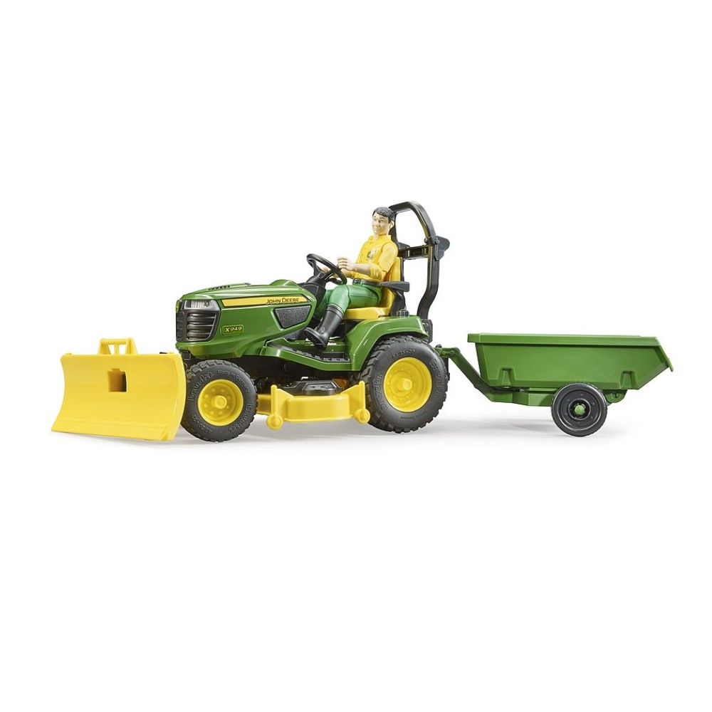 Trator John Deere cortador de relva com reboque e jardineiro