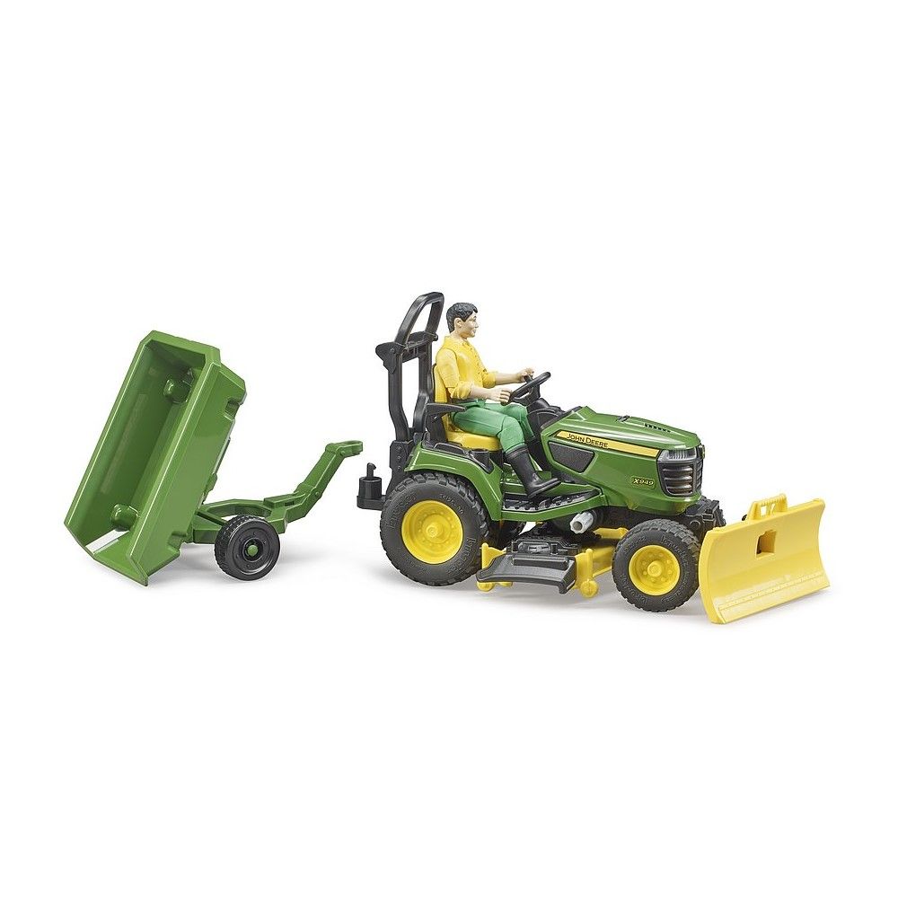 Trator John Deere cortador de relva com reboque e jardineiro