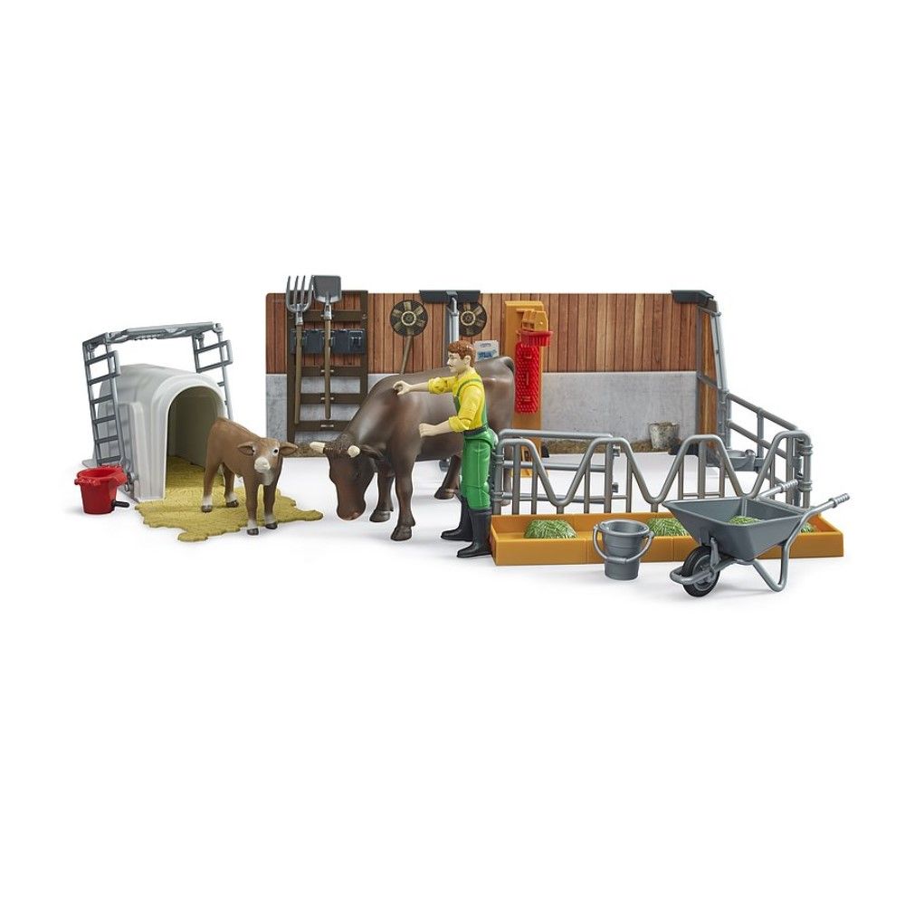 Estábulo com Vaca e Bezerro mais Figura e Acessórios