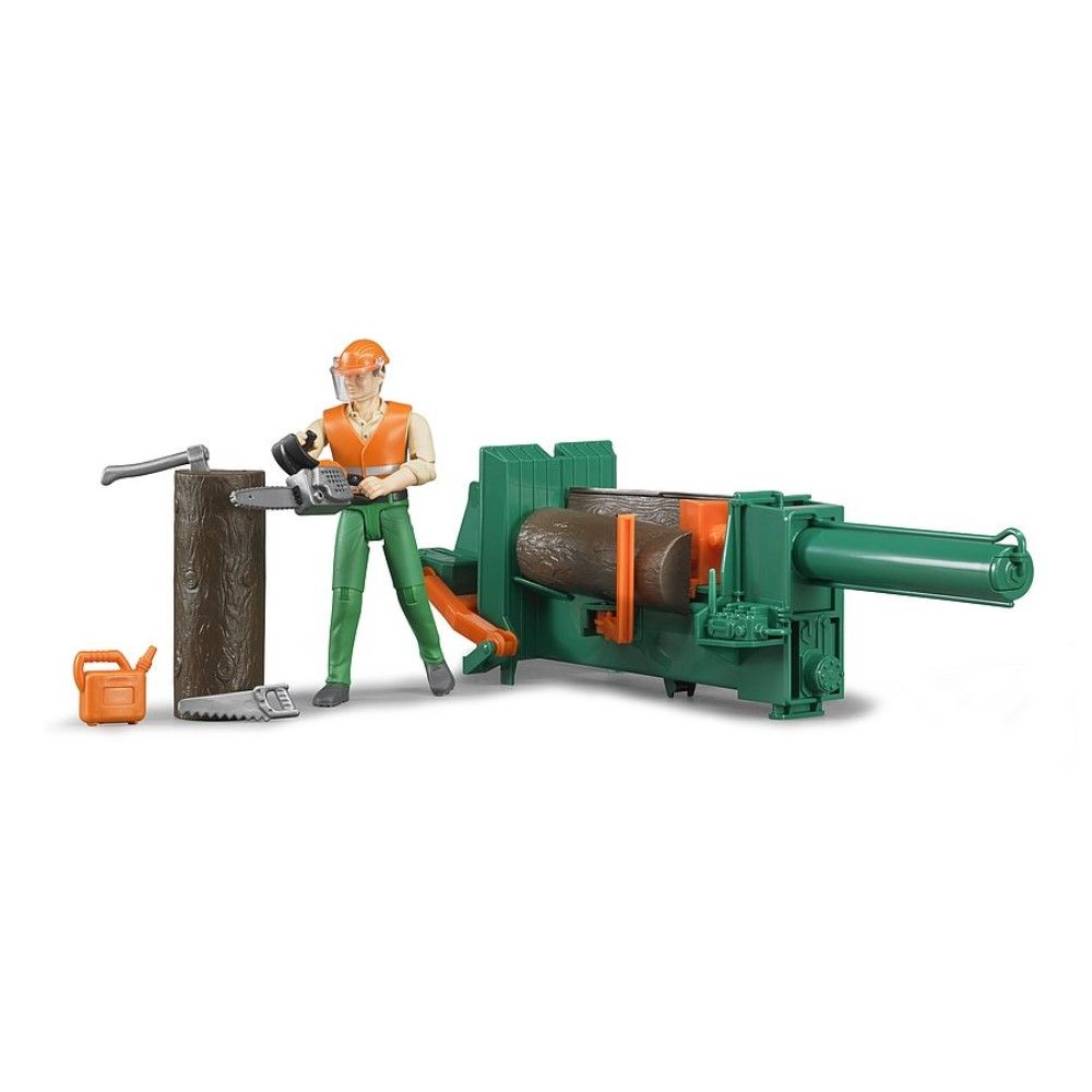 Ferramentas de lenhador com operário