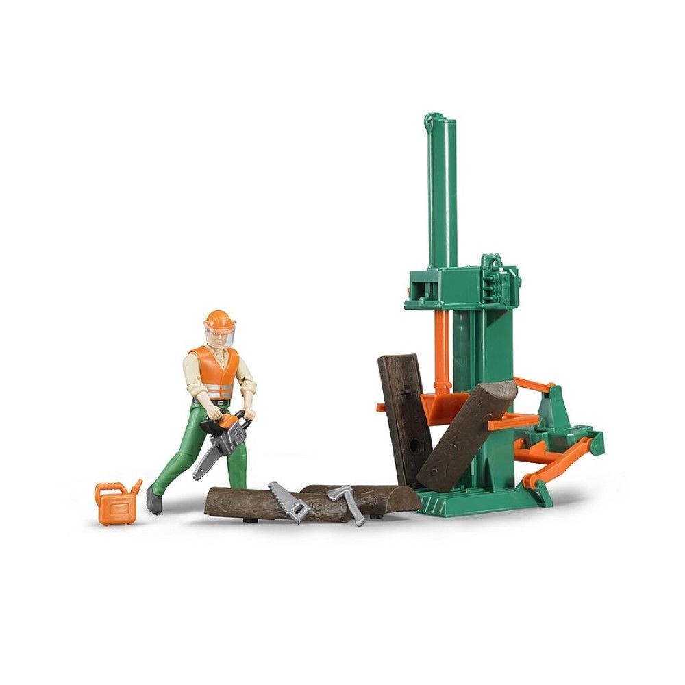 Ferramentas de lenhador com operário