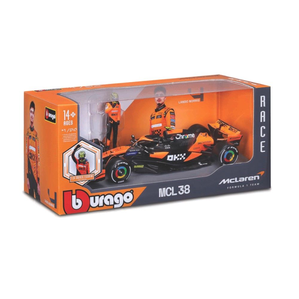 1/24 - F1 McLaren Team MCL38 - Lando Norris #4 com Figura