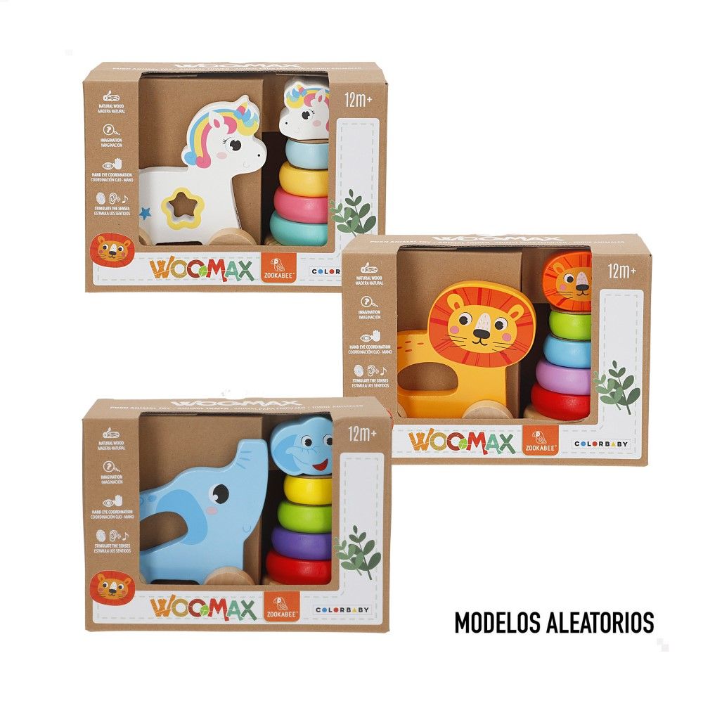 Conjunto de Torre de Argolas + Animais c/ Rodas (3 modelos)