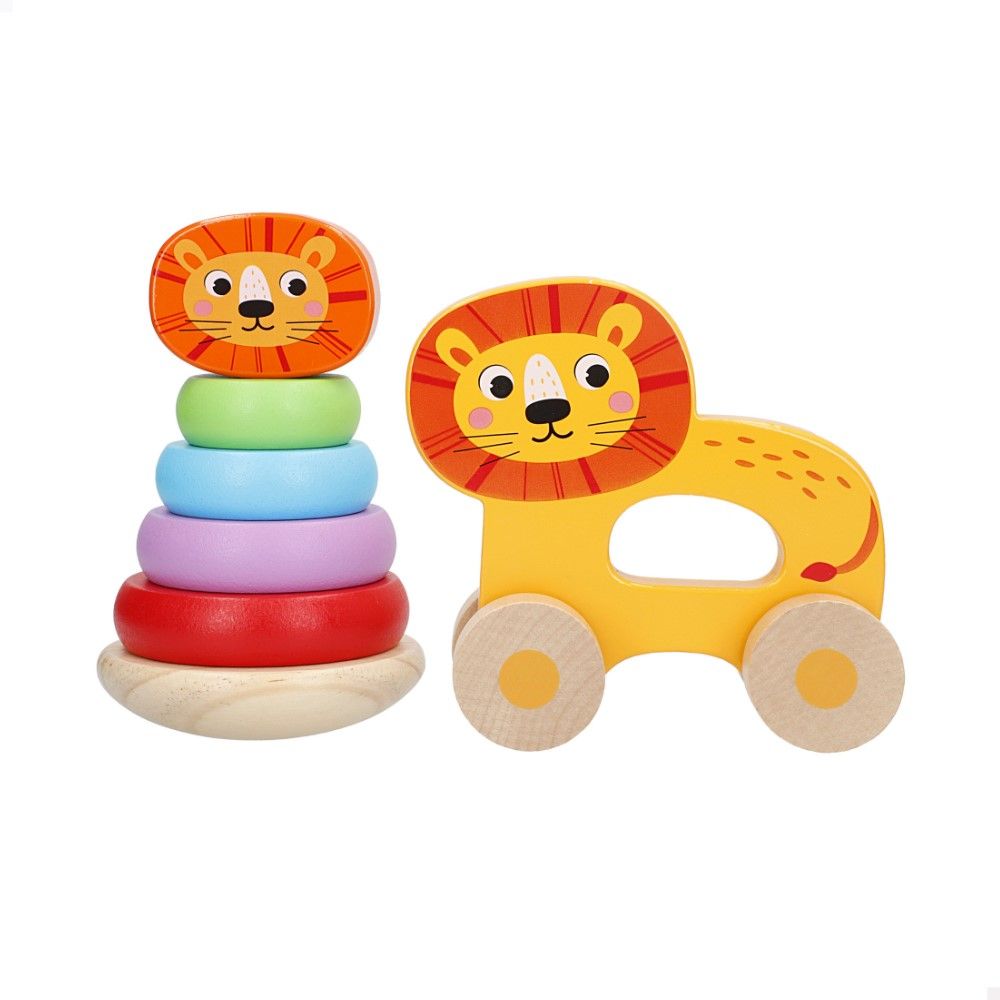 Conjunto de Torre de Argolas + Animais c/ Rodas (3 modelos)