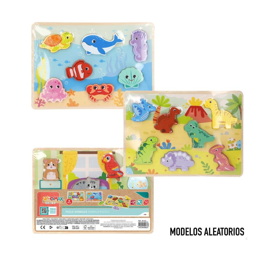 Puzzles de Madeira Animais c/ 7 Figuras (3 modelos)