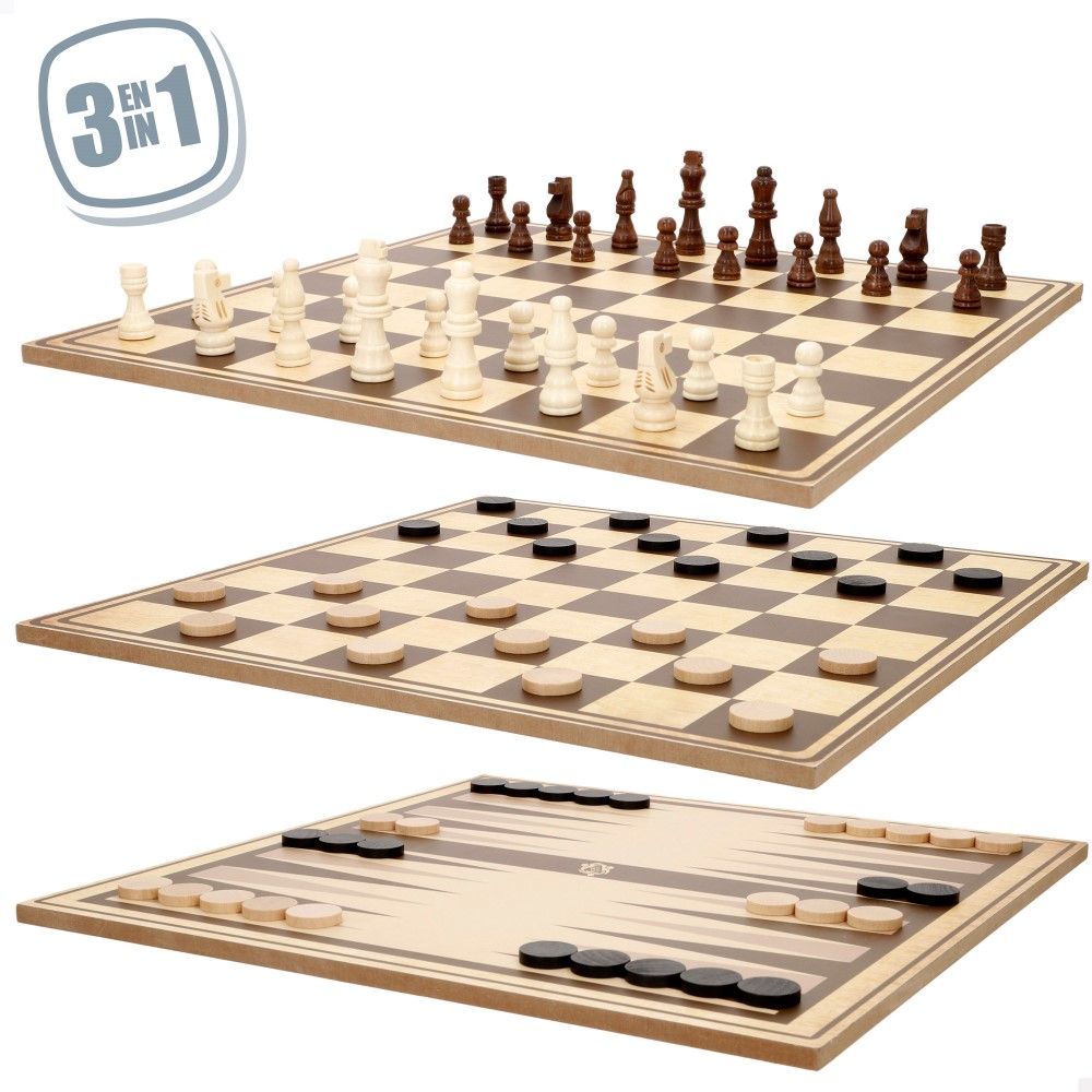 Jogo 3 em 1, Xadrez, Damas e Gamão (40x40cm)