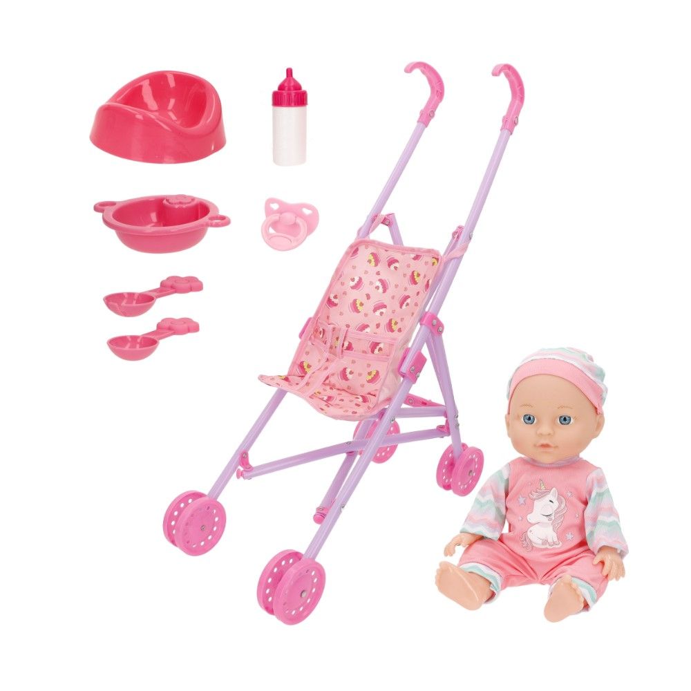 Boneca 30cm com Sons + Acessórios e Carro de Passeio (56cm)