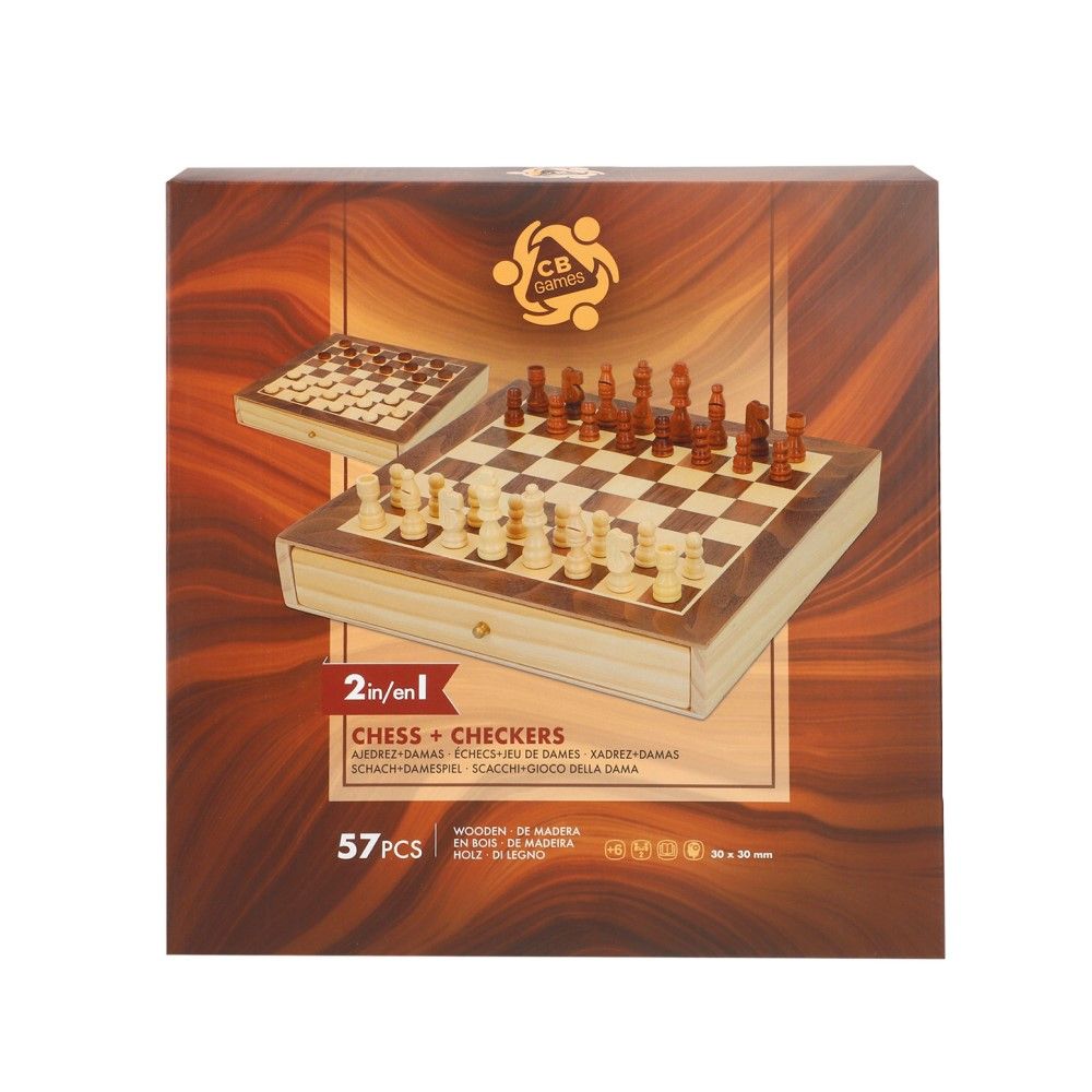 Jogo de Xadrez + Damas (30x30cm) com gavetas