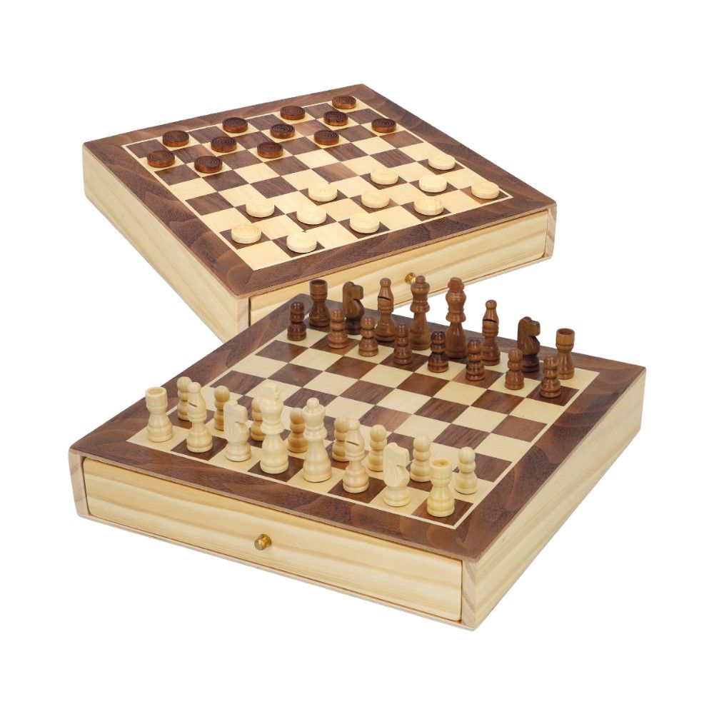 Jogo de Xadrez + Damas (30x30cm) com gavetas