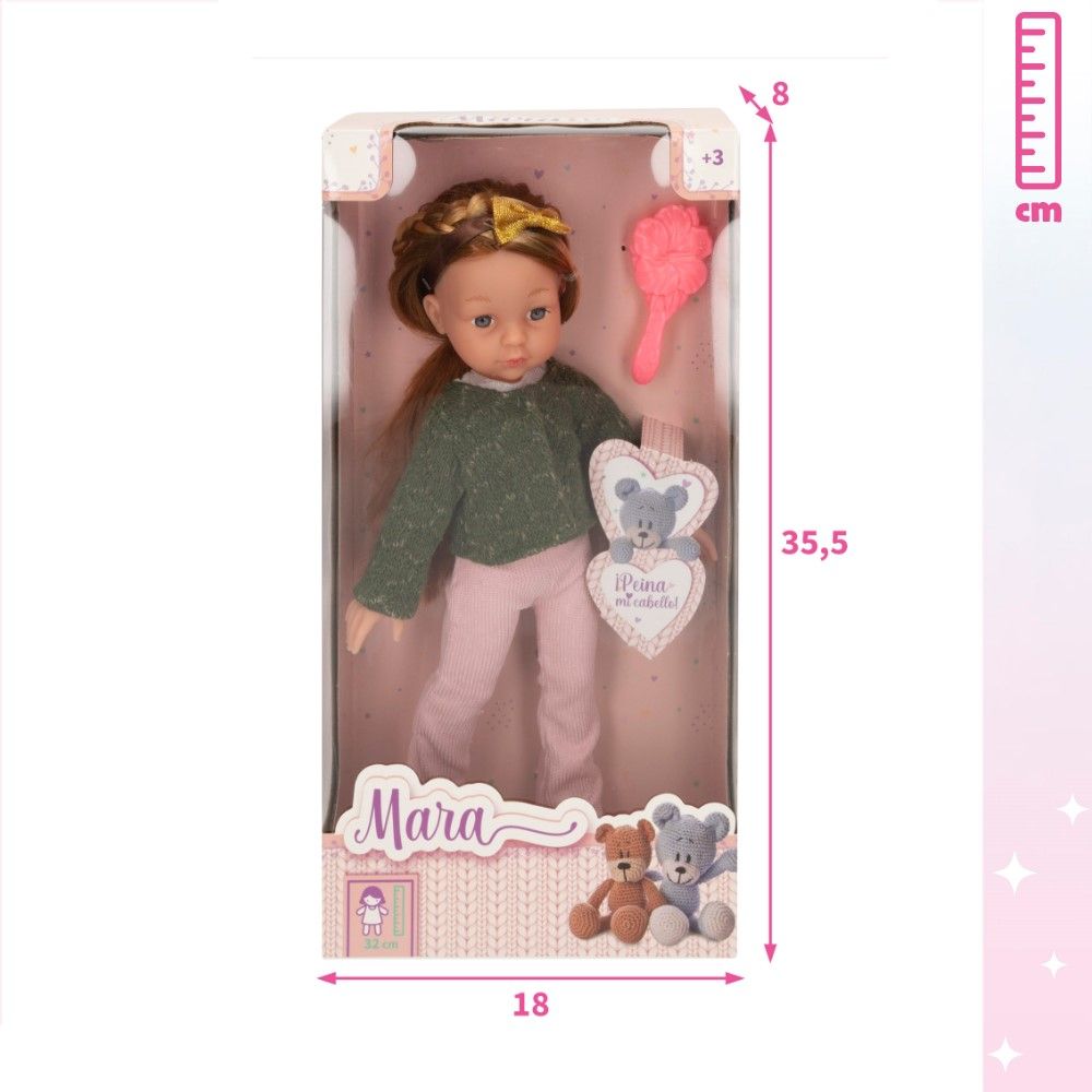 Boneca Mara morena 32cm c/ acessórios incluidos