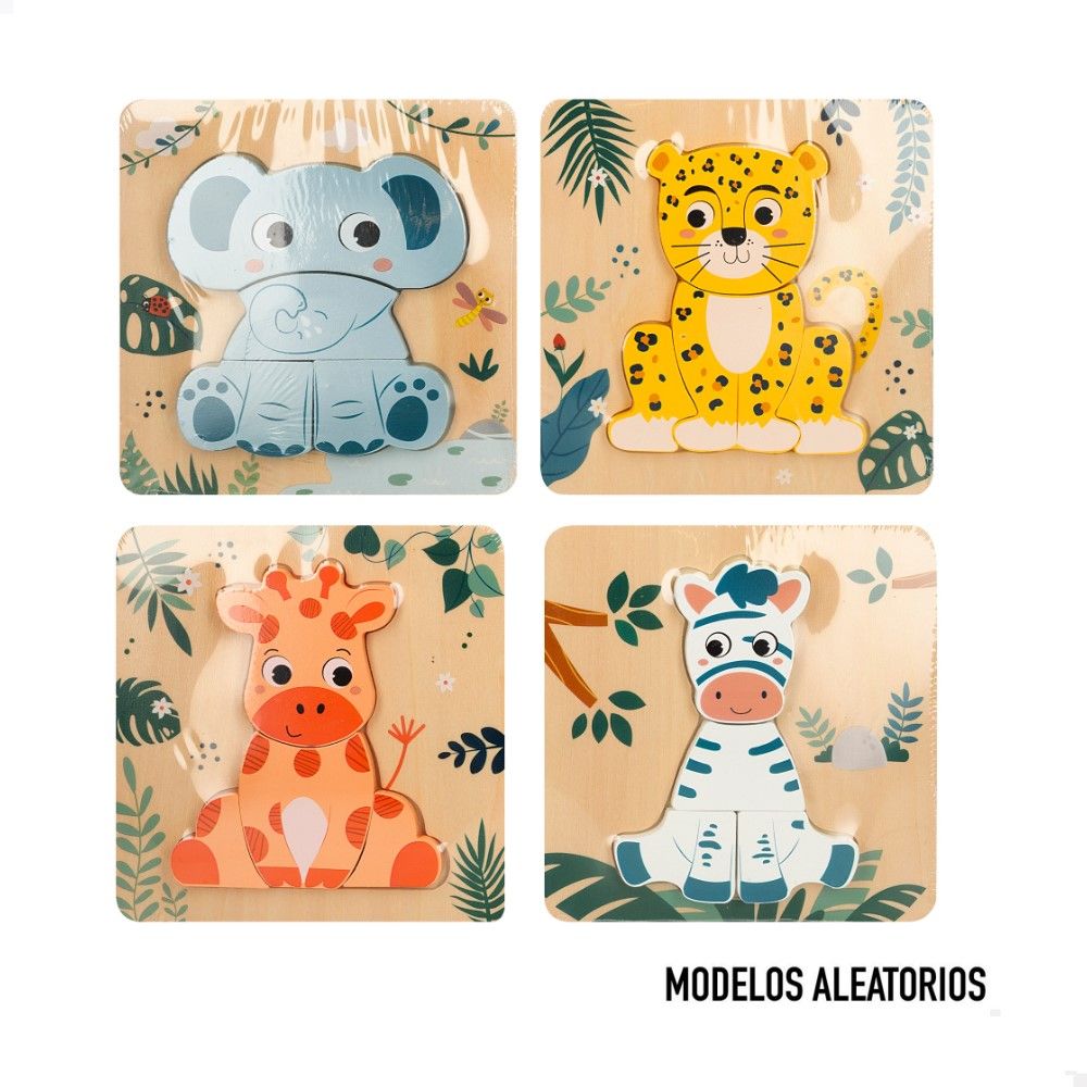 Puzzle 3D em Madeira Animais da Selva 15x15 (4 modelos)