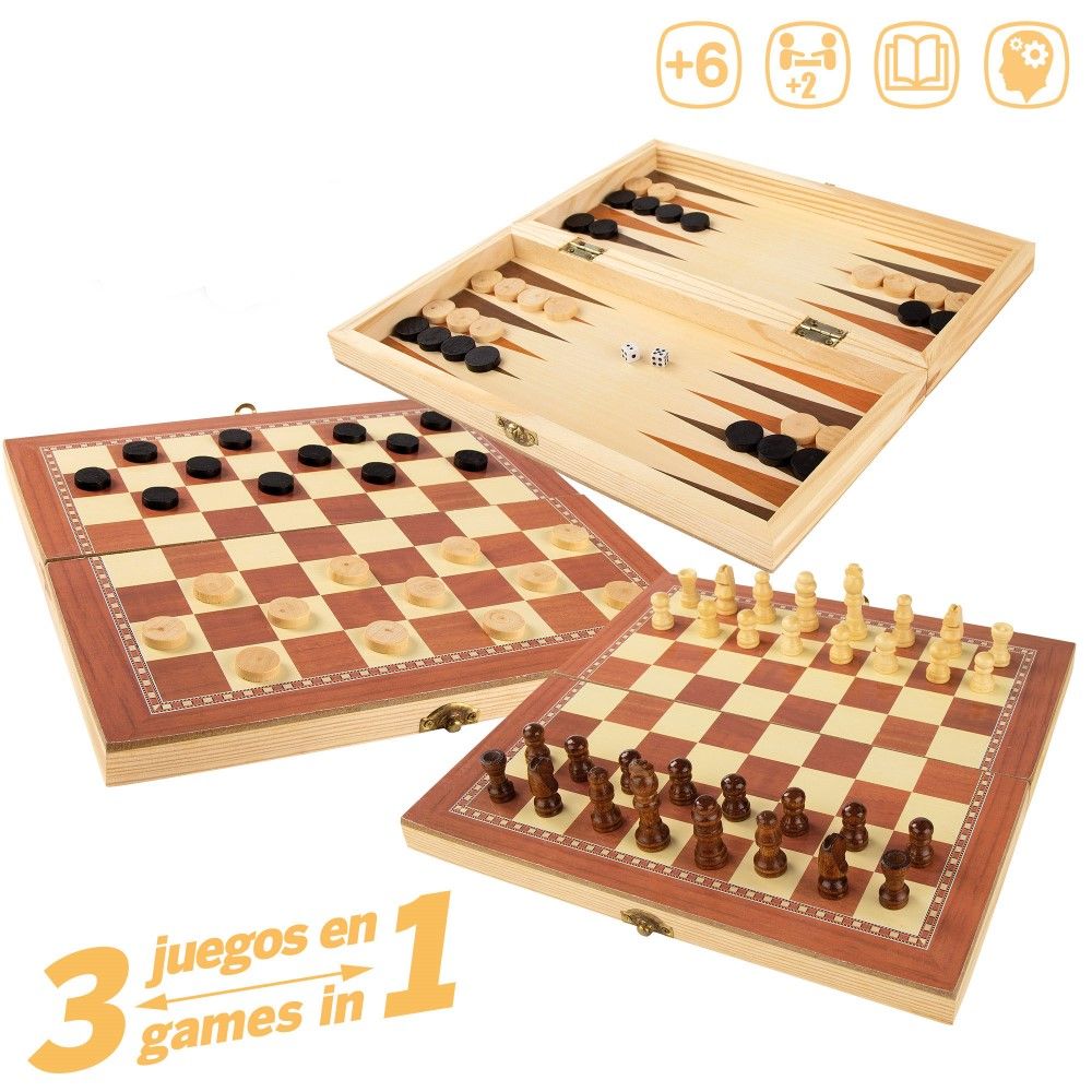 Xadrez, Damas e Gamão dobrável (30x30cm)