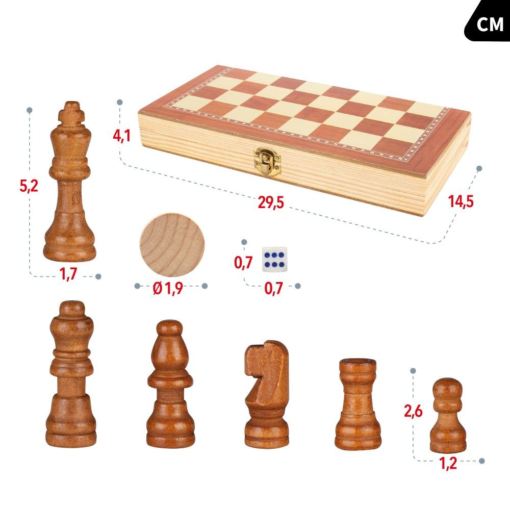 Xadrez, Damas e Gamão dobrável (30x30cm)