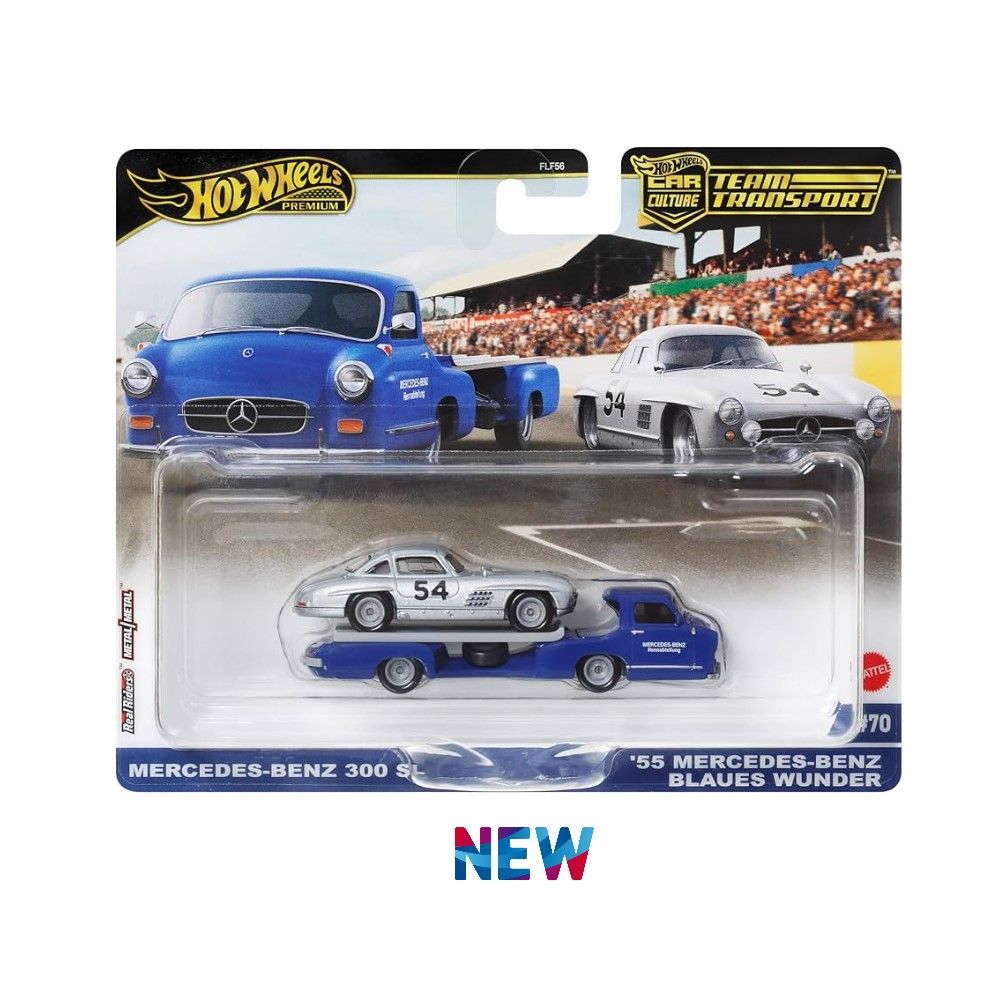 1/64 - Team Transport Mercedes-Benz 300 SLR + Mercedes-Benz Renntransporter Azul