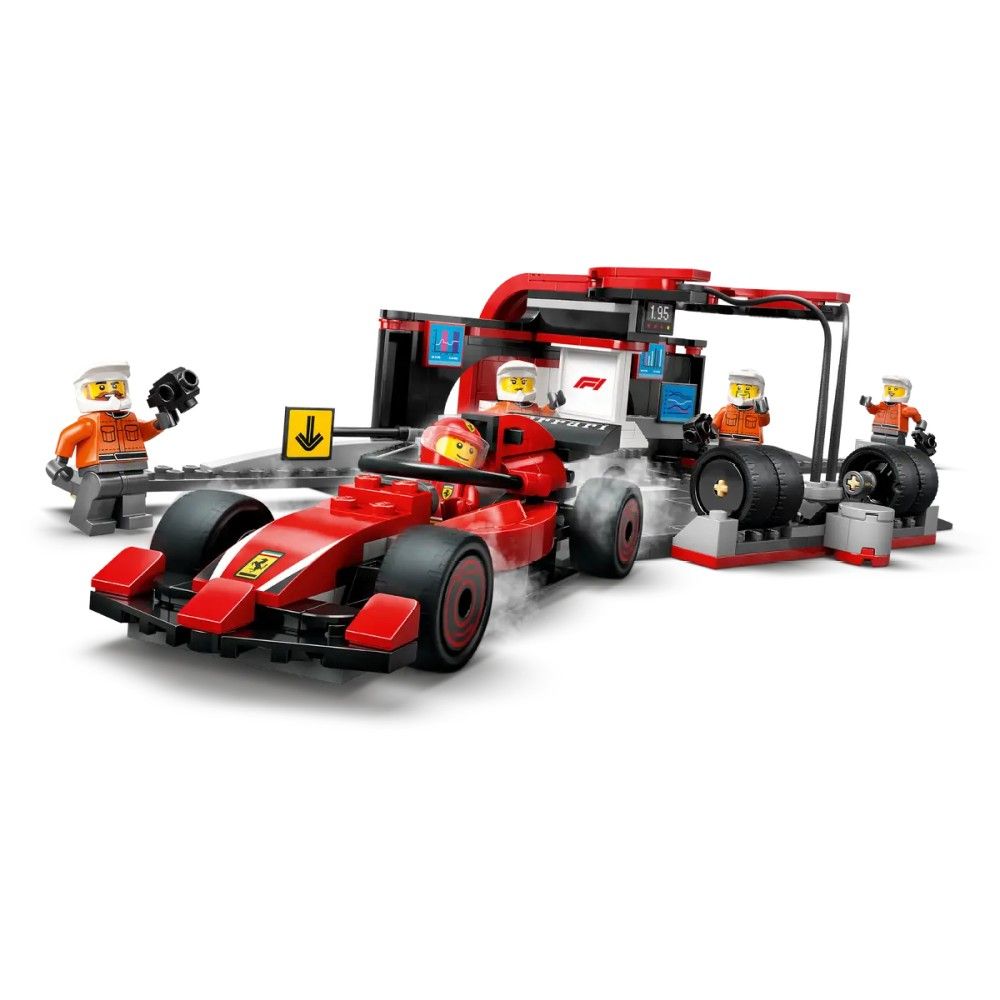 Boxe de F1 e Equipa da Boxe com Carro da Ferrari