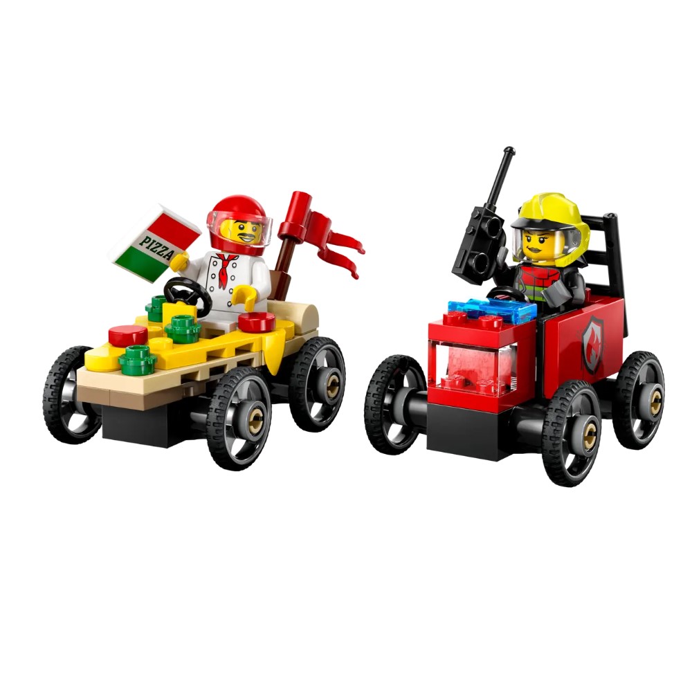 Pack de Carros de Corrida Pizza vs. Carro dos Bombeiros