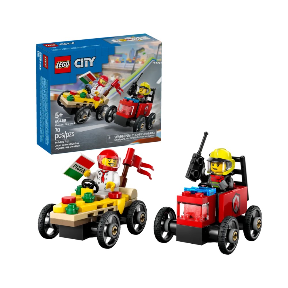 Pack de Carros de Corrida Pizza vs. Carro dos Bombeiros