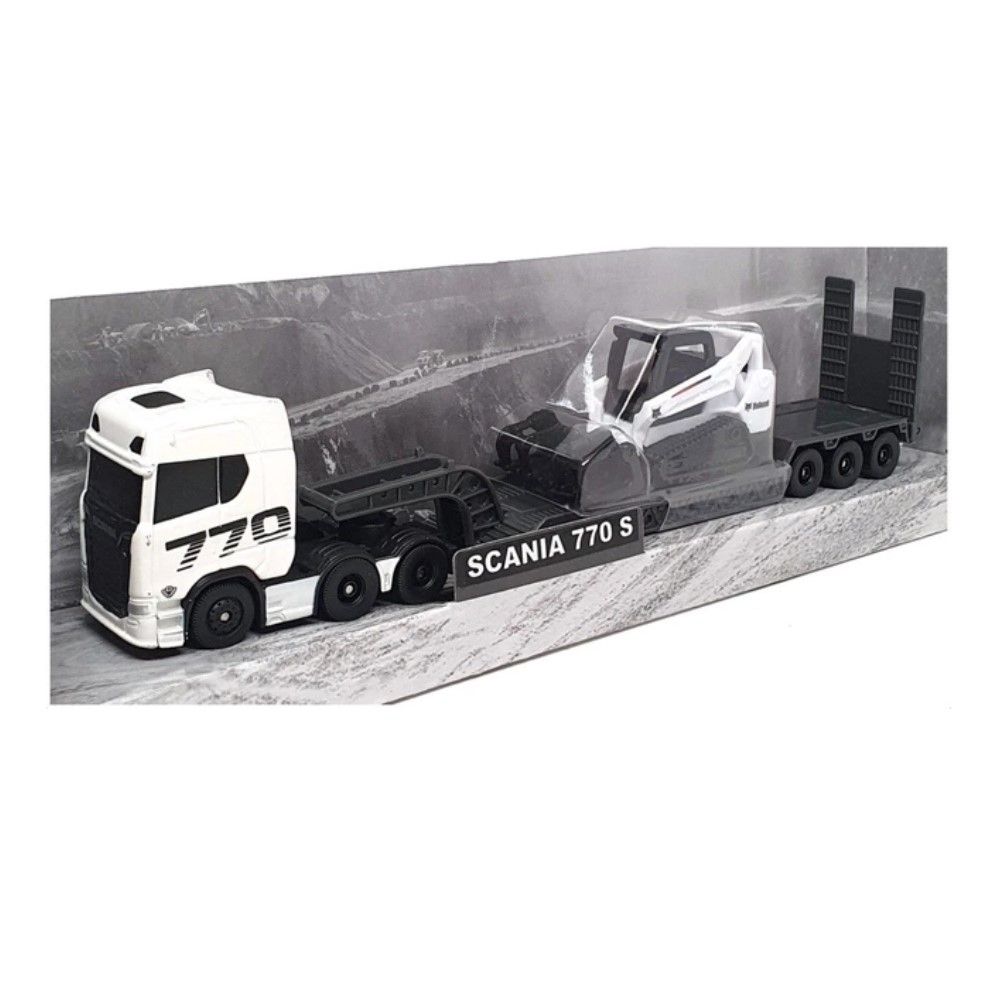 1/64 - Camião Scania S770 V8 com reboque de transporte + Toolcat Pick-Up