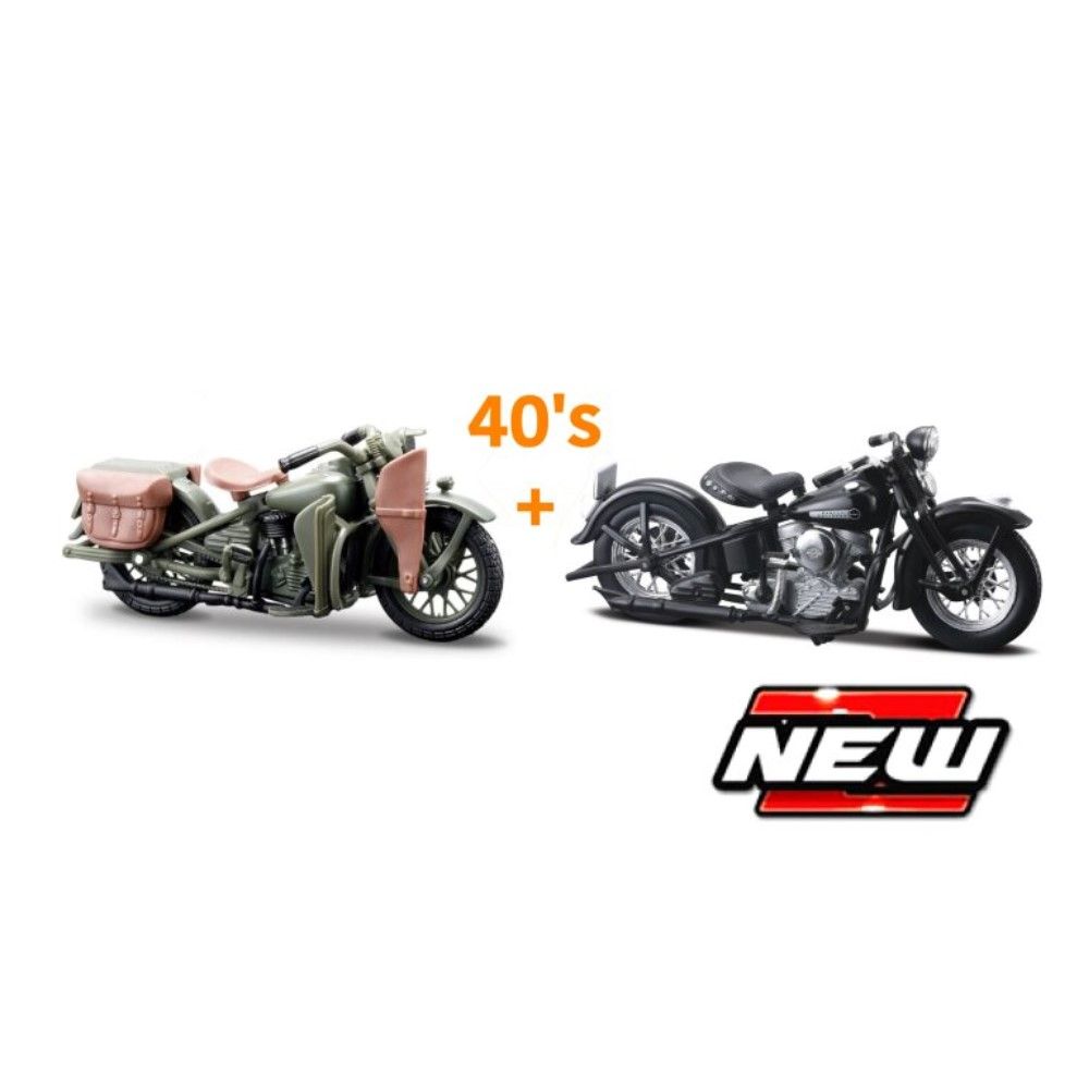 1/18 - Set Harley Davidson anos 40, WLA Flathead 1942 + FL Panhead 1948
