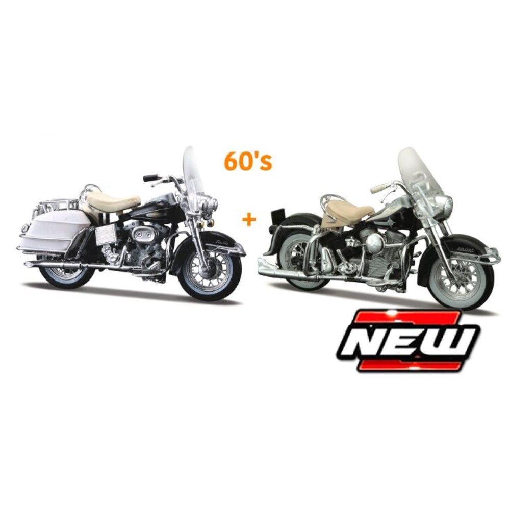 1/18 - Set Harley Davidson anos 60, FLH Duo Glide 1962 + FLH Electra Glide 1968