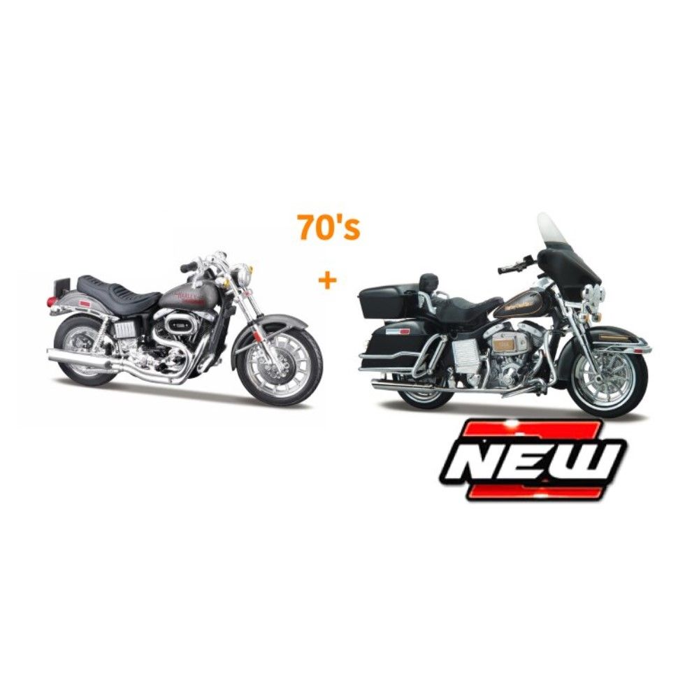 1/18 - Set Harley Davidson anos 70, FXS Low Rider 1977 + FLH-74 Elctra Glide 1978