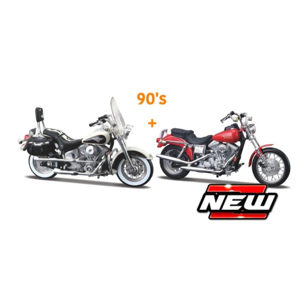 1/18 - Set Harley Davidson anos 90, Flstn Heritage Softail 1993 + FXDL Dyna Low Rider 1997