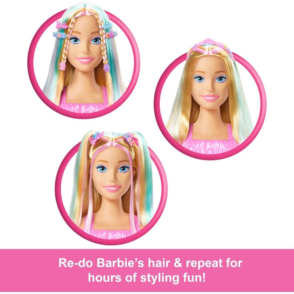 Busto Barbie com mais de 20 acessórios de estilo de cabelo