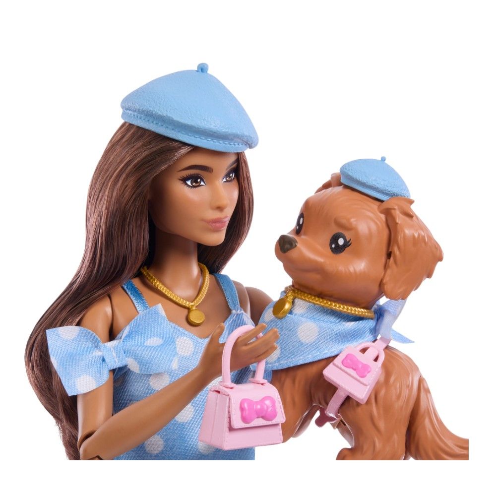 Barbie Twinning Look Morena com Cão de Estimação às bolinhas