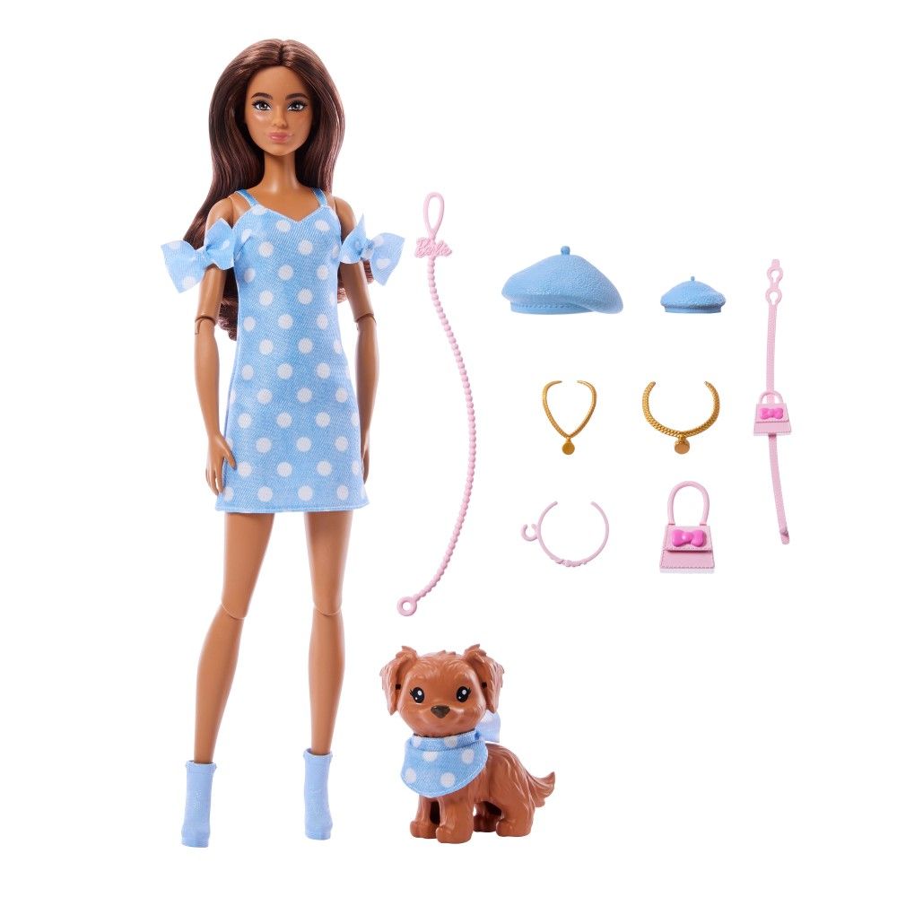 Barbie Twinning Look Morena com Cão de Estimação às bolinhas