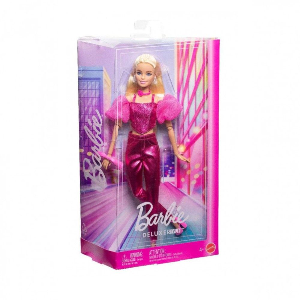 Barbie Fashionista Deluxe com vestido rosa metalizado