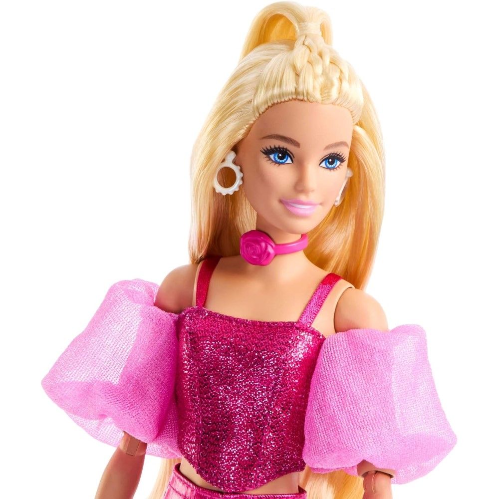 Barbie Fashionista Deluxe com vestido rosa metalizado