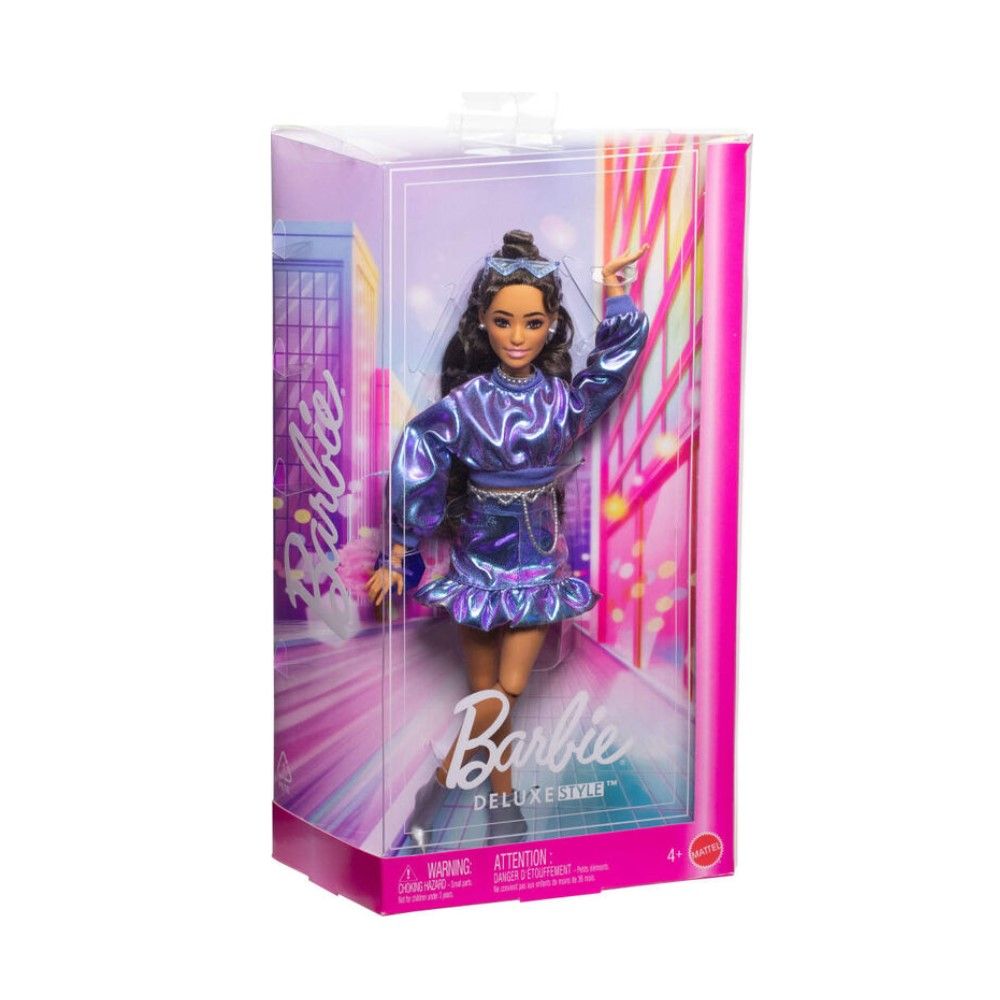 Barbie Fashionista Deluxe com vestido azul metalizado