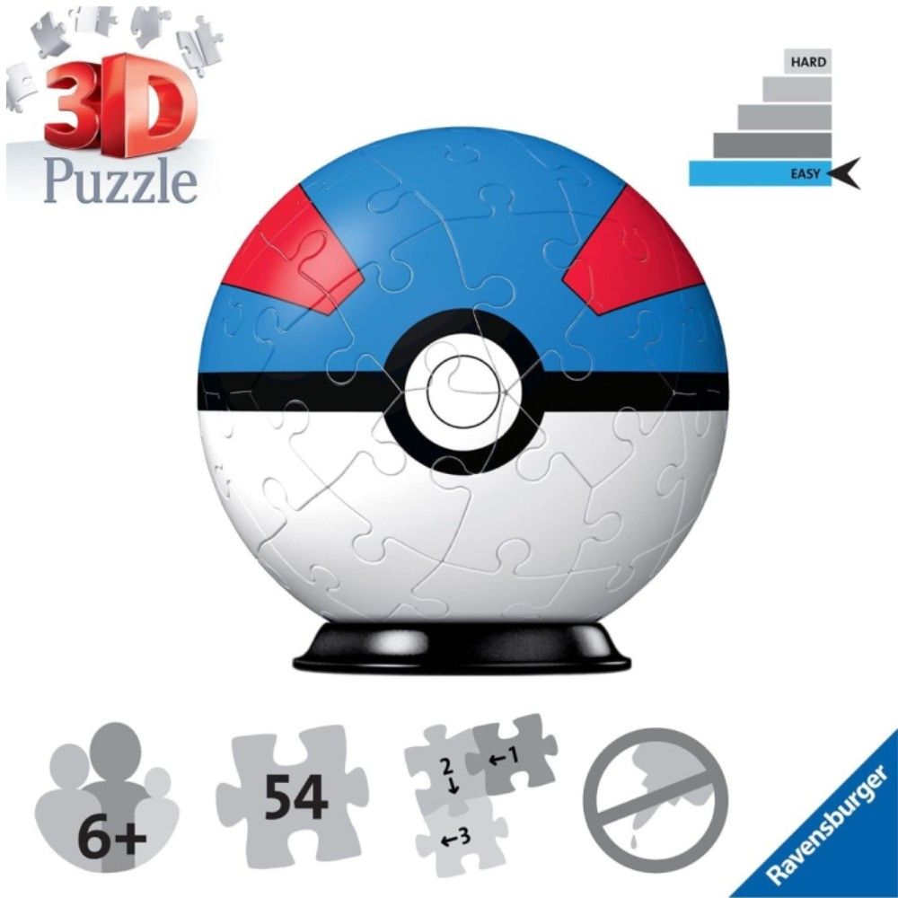 Pzl 3D - Bola Pokemon Mega Ball (54 peças)