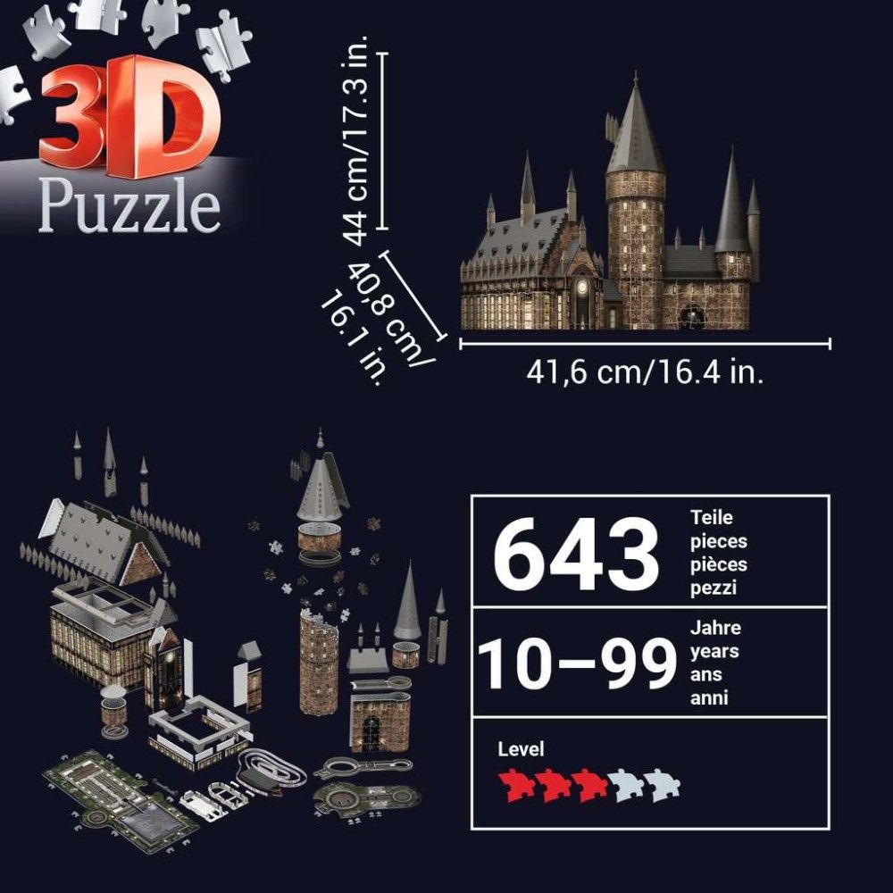 Pzl 3D - Castelo de Hogwarts, salão principal (Edição nocturna)