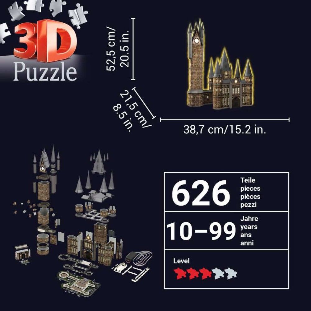 Pzl 3D - Castelo de Hogwarts, torre de Astronomia (Edição nocturna)