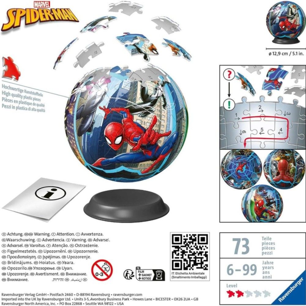 Pzl 3D - Bola Spiderman (72 peças)