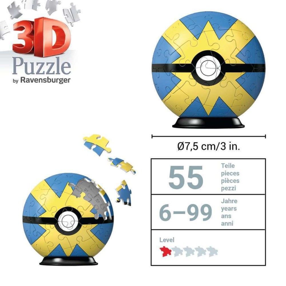 Pzl 3D - Bola Pokemon Quick Ball (54 peças)