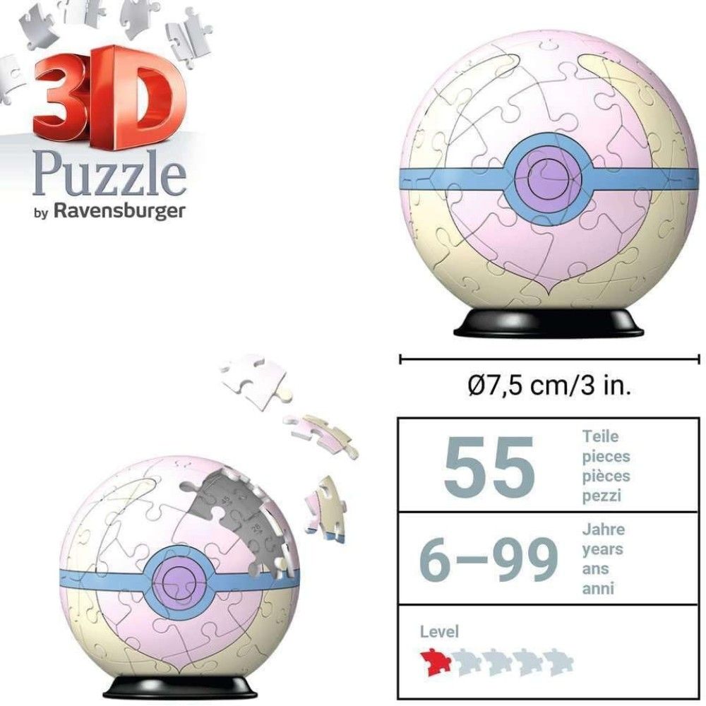 Pzl 3D - Bola Pokemon Heal Ball (54 peças)